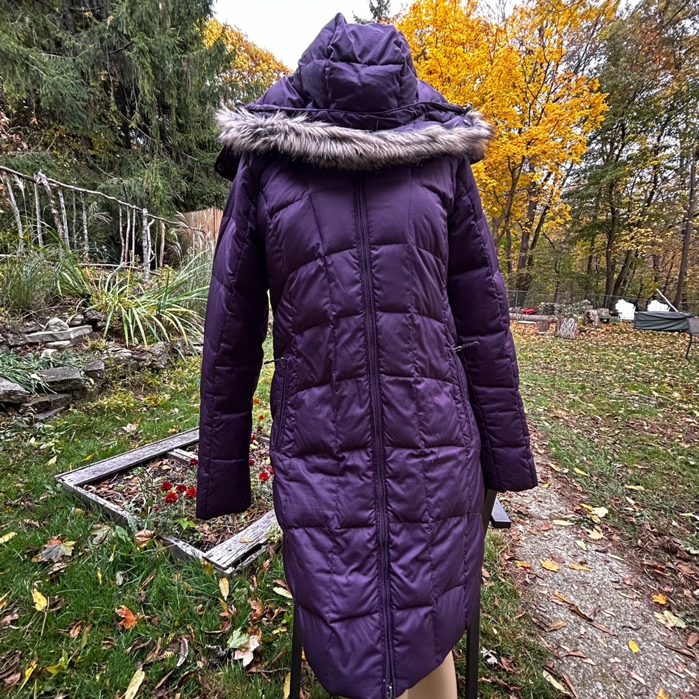 Eddie Bauer Purple Puffer Jacket with Faux Fur Trim